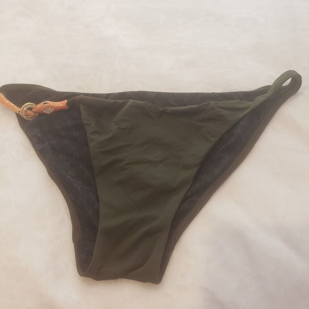 Victoria's Secret Bikini bottoms in olive green W gold snake-shaped detail Sz M
